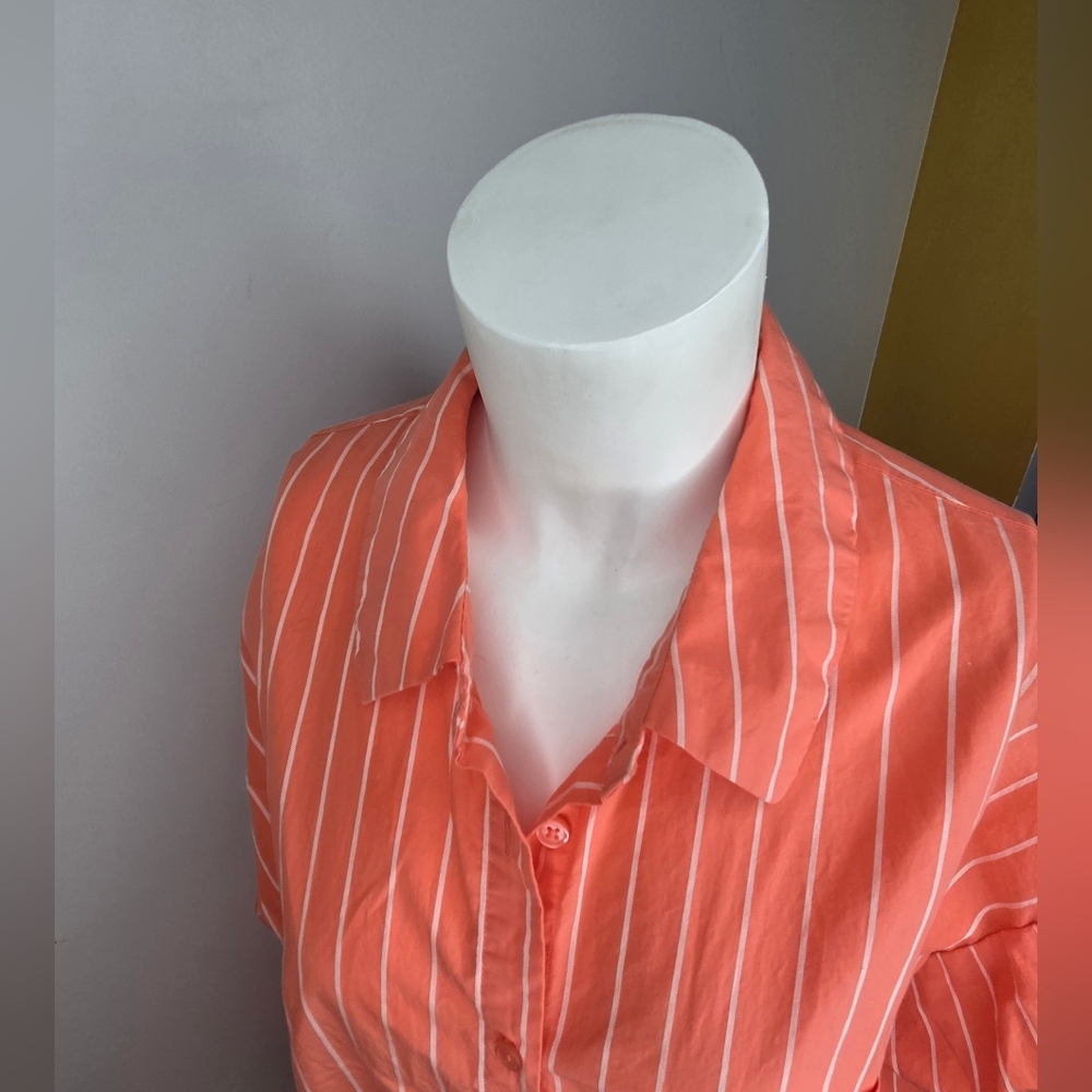 A New Day Size XXL Vibrant Coral Oversized Shirt with Subtle Stripes Button-up - Picture 3 of 11